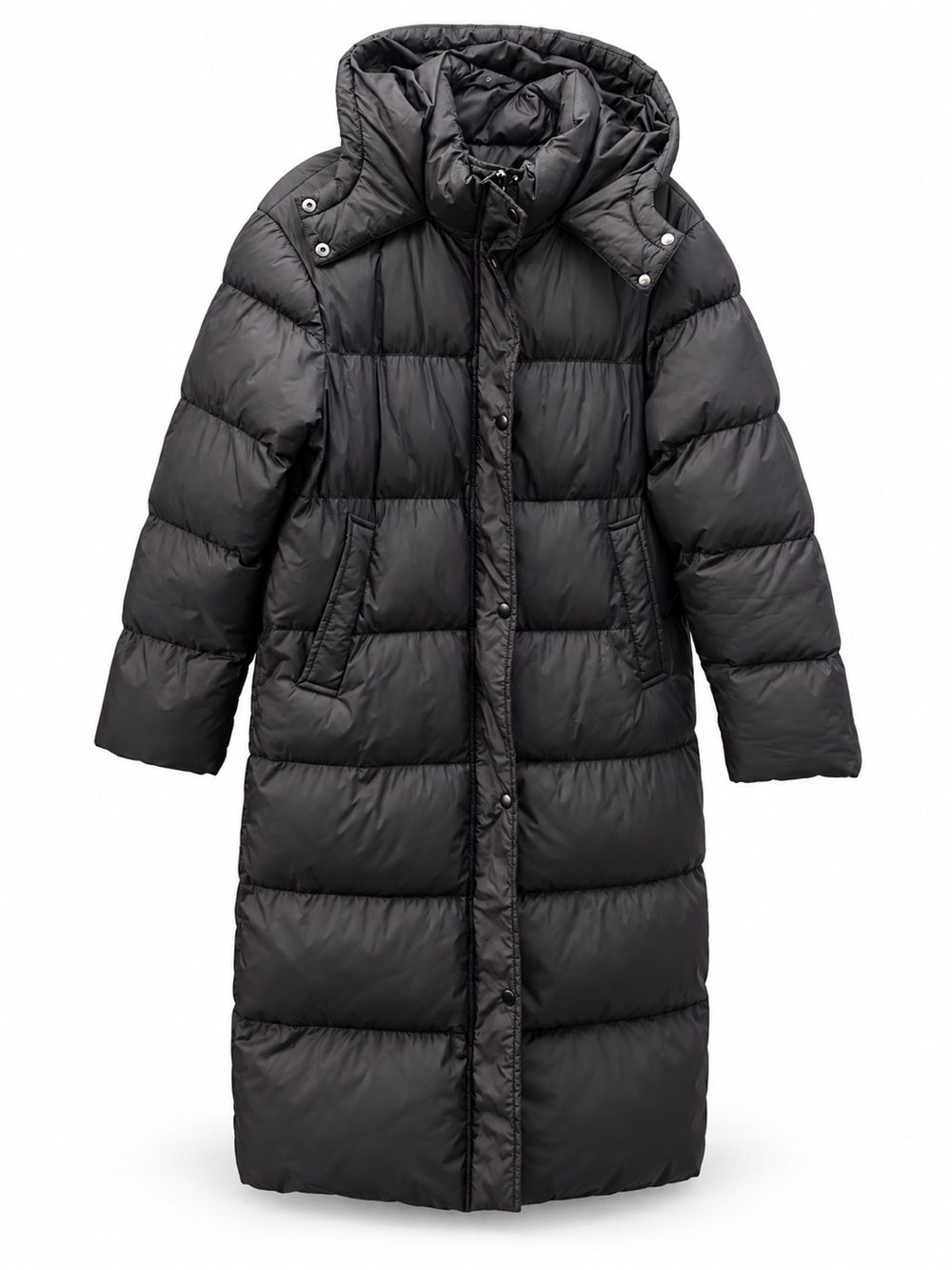 Kids Long Black Puffer Coat with Hood